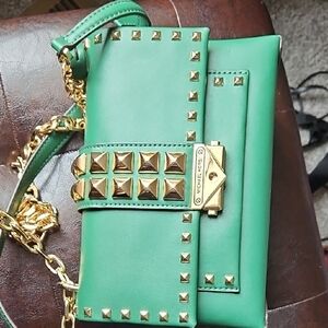 Michael Kors Green Clutch with Gold Studs